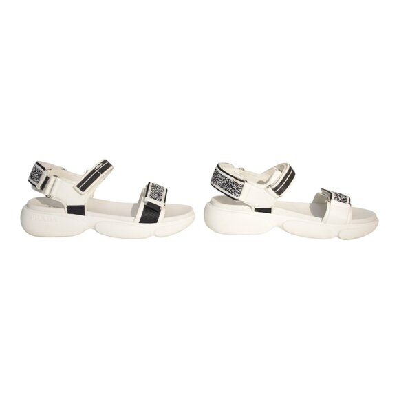 PRADA Cloudbust Logo-Embossed Rubber and Canvas-Trimmed Leather Sandals 37.5 - Picture 6 of 11